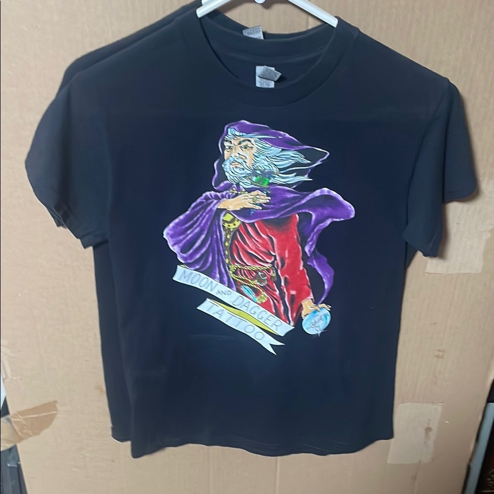 Bundle of 2 Moon and Dagger tattoo Black Graphic T-Shirt with Wizard and devil